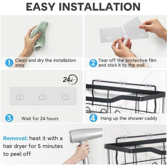Shower caddy adhesive replacement strips waterproof wall hooks no drilling 14 pa - Picture 5 of 7